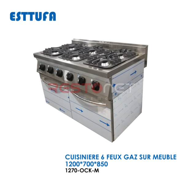 CUISINIERE 6 FEUX GAZ SUR PLACARD DIM 1200*700*850