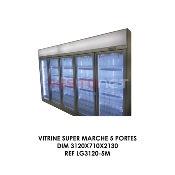 VITRINE SUPER MARCHE 5 PORTES DIM 3120*710*2130