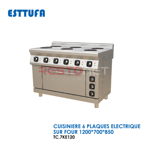 CUISINIERE 6 PLAQUES ELEC ROND 23CM SUR FOUR DIM 1200*700*850
